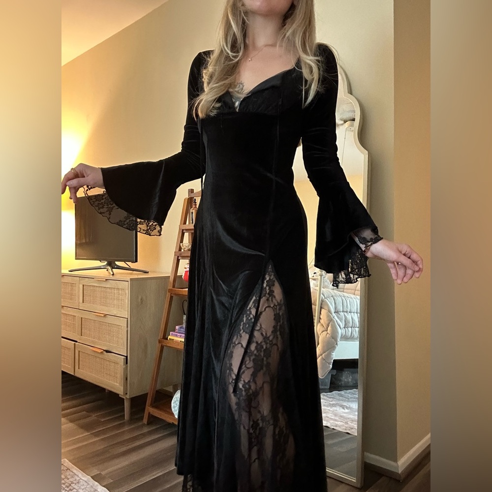 Earthbound Black Double Split Lace Dress